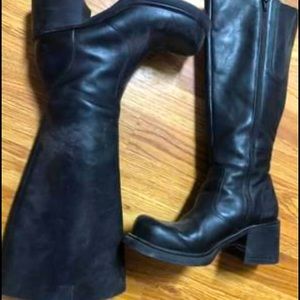 Faux brown and black leather boots